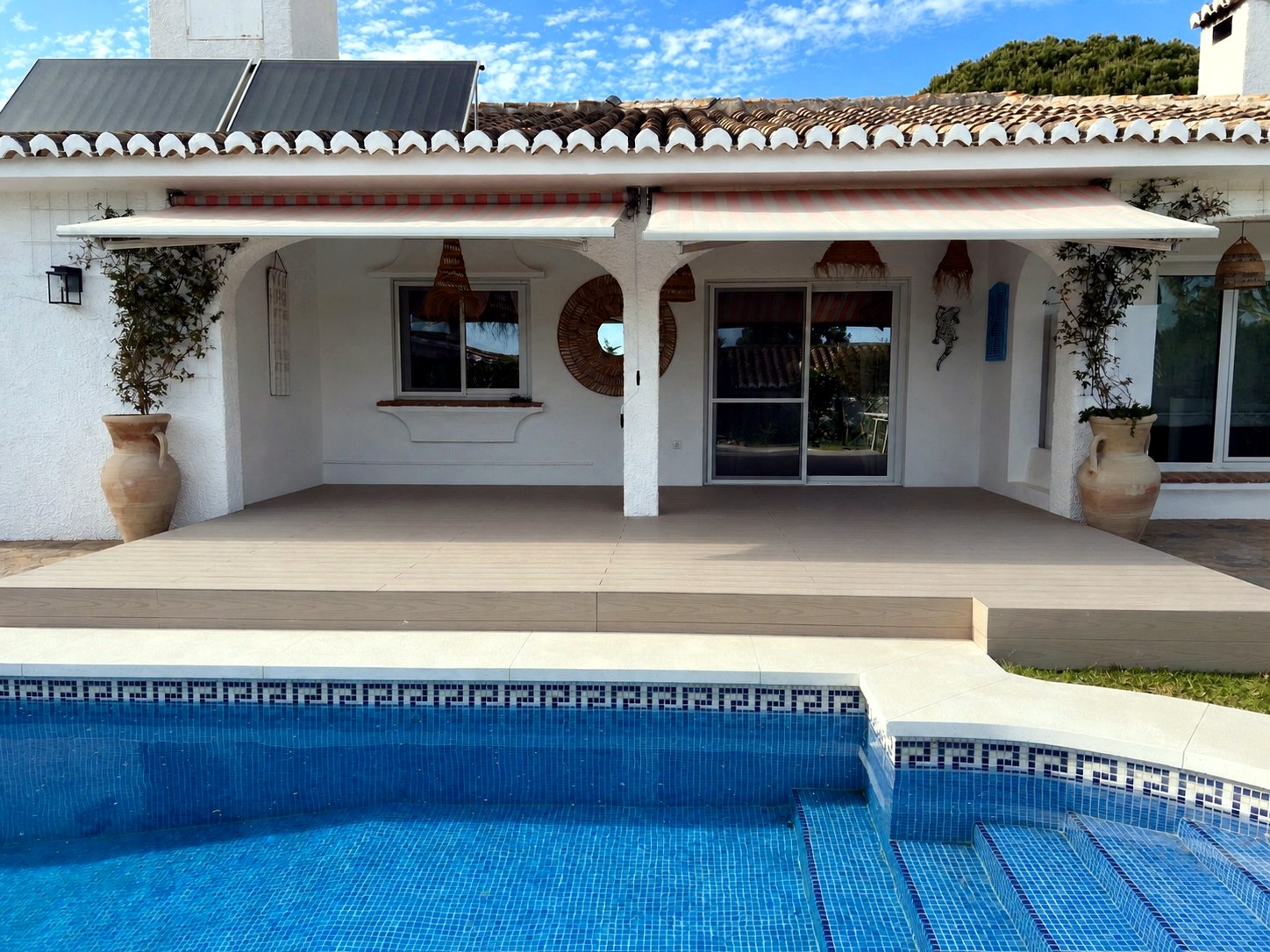 Stepped pool surround beside the villa terrace in Calahonda